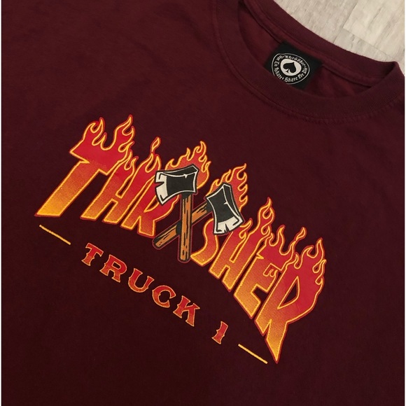 THRASHER SKATEBOARD MAGAZINE MENS T-SHIRT LARGE TRUCK LOGO MAROON - Picture 2 of 4